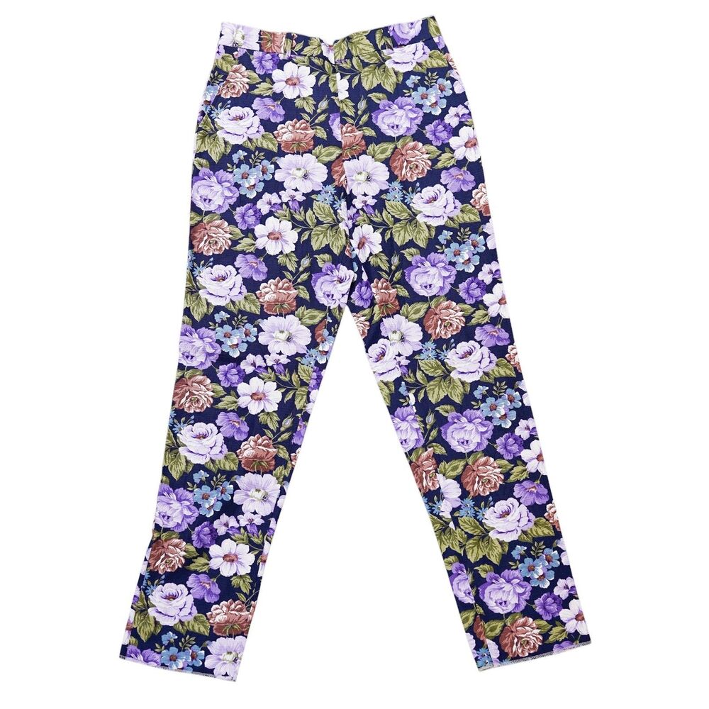 Mens 32 Navy Purple Floral Pants Flat Front Straight Fit Dress Trousers NWT